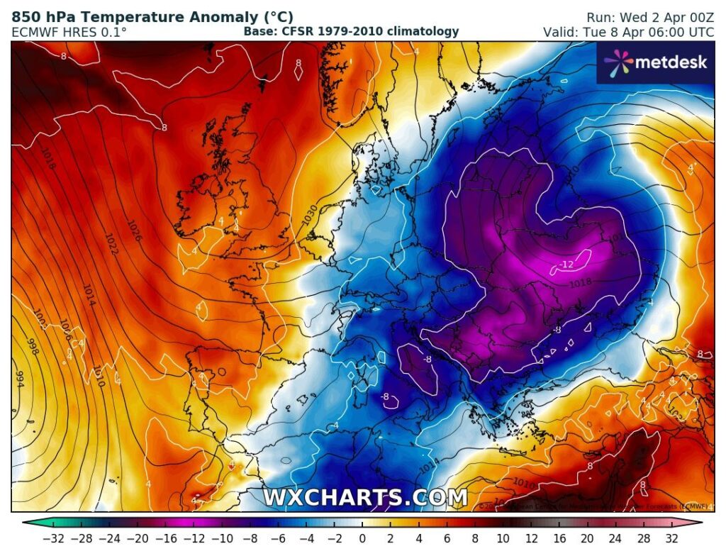 freddo aprile in arrivo con lobo artico e diminuzione delle temperature