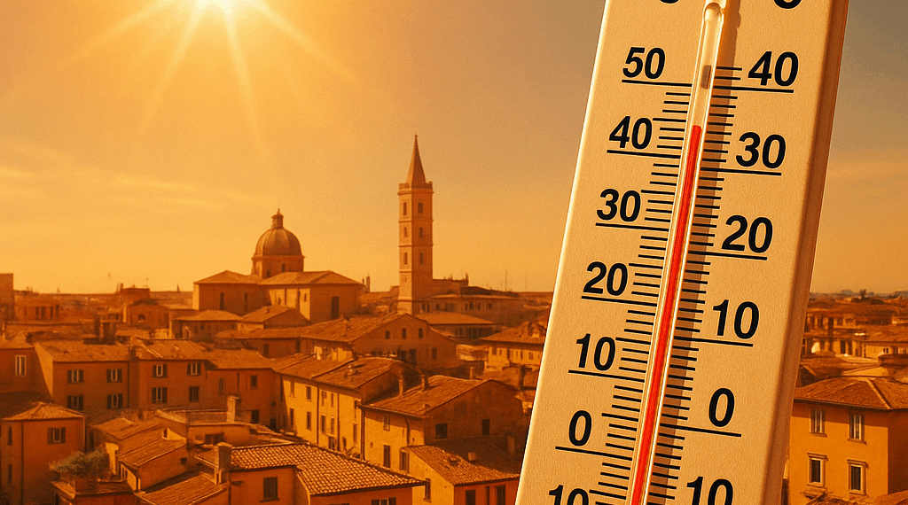 Sole cocente e termometro sopra i 40 gradi in una città italiana durante l’ondata di caldo africano