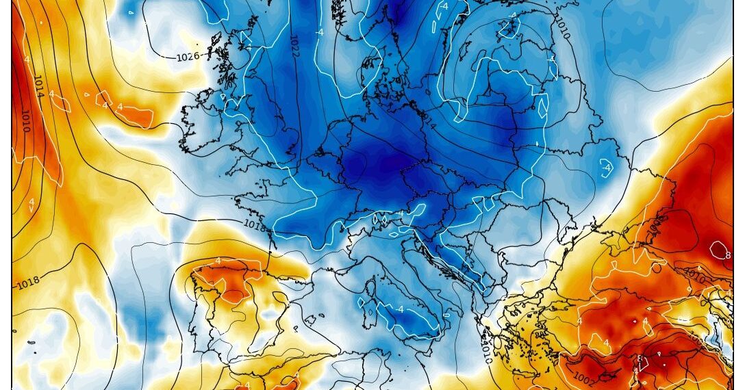 Mappa meteo Europa 21-24 agosto 2025 con irruzione di aria fredda e fine del caldo di agosto